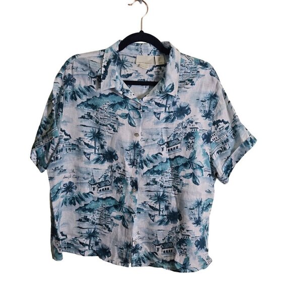 Cynthia Rowley 100% Linen Amalfi Coast Italy Print Button Front Shirt Size L - Picture 1 of 5